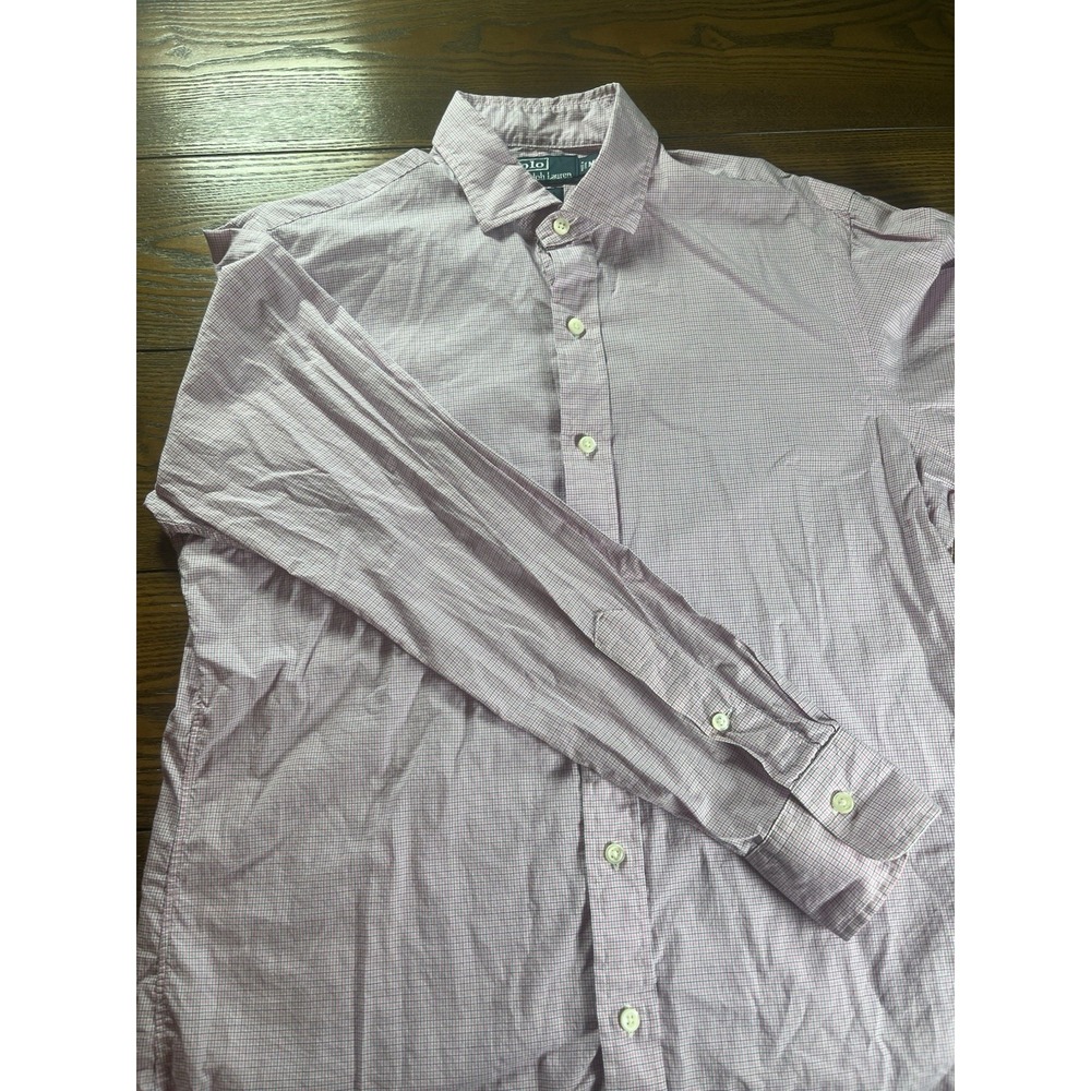 Polo Ralph Lauren Men's Medium Pink White Check Collar Custom Button Down shirt